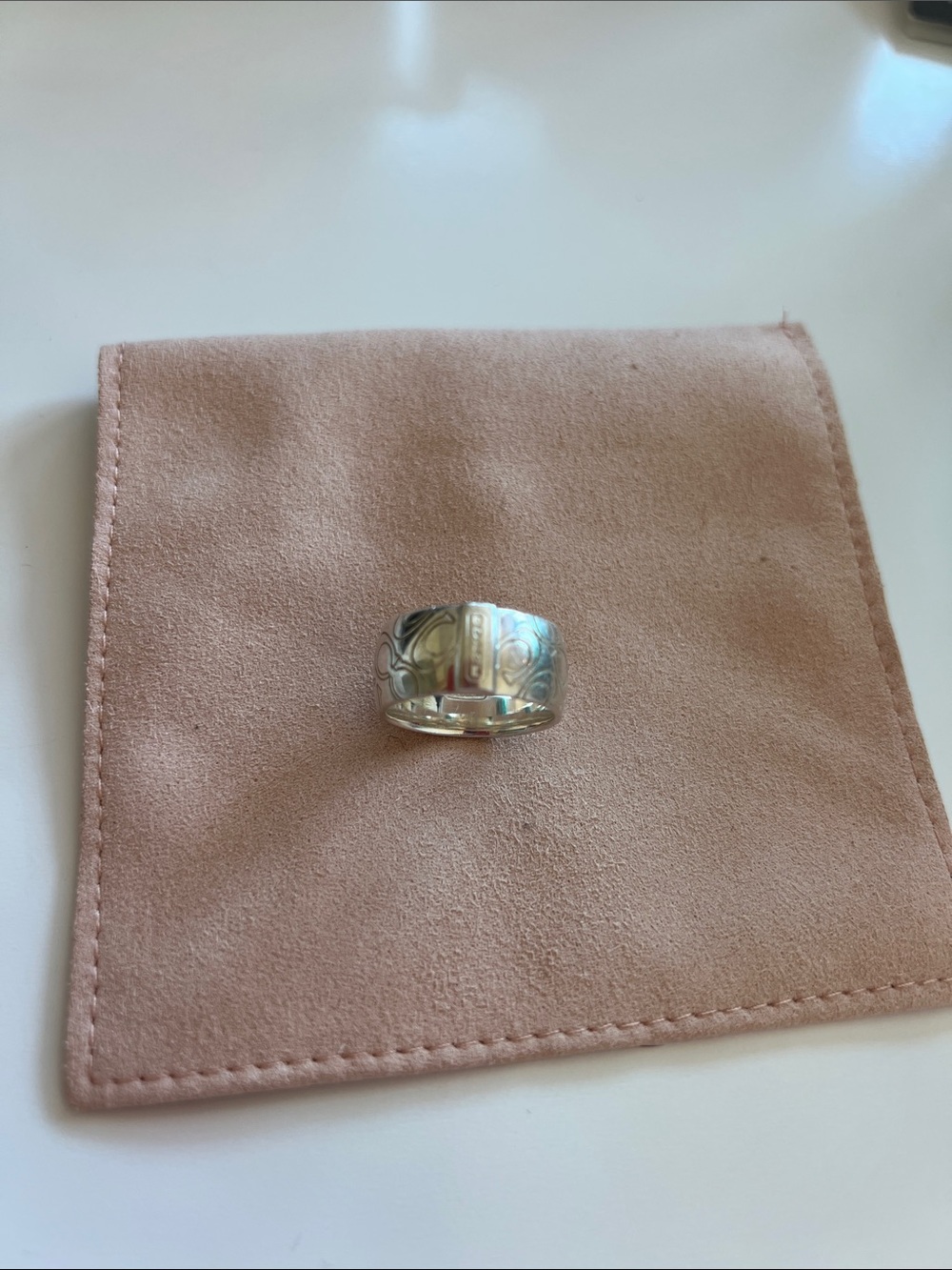Coach logo Engraved Sterling Silver Wide Band Ring - Silver 925 stamped - sz 8